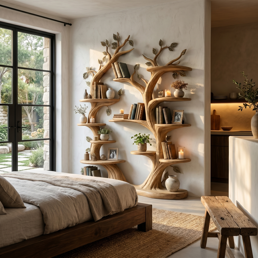 Organic Wall Mounted Tree Bookshelf With Sculptural Branch Design