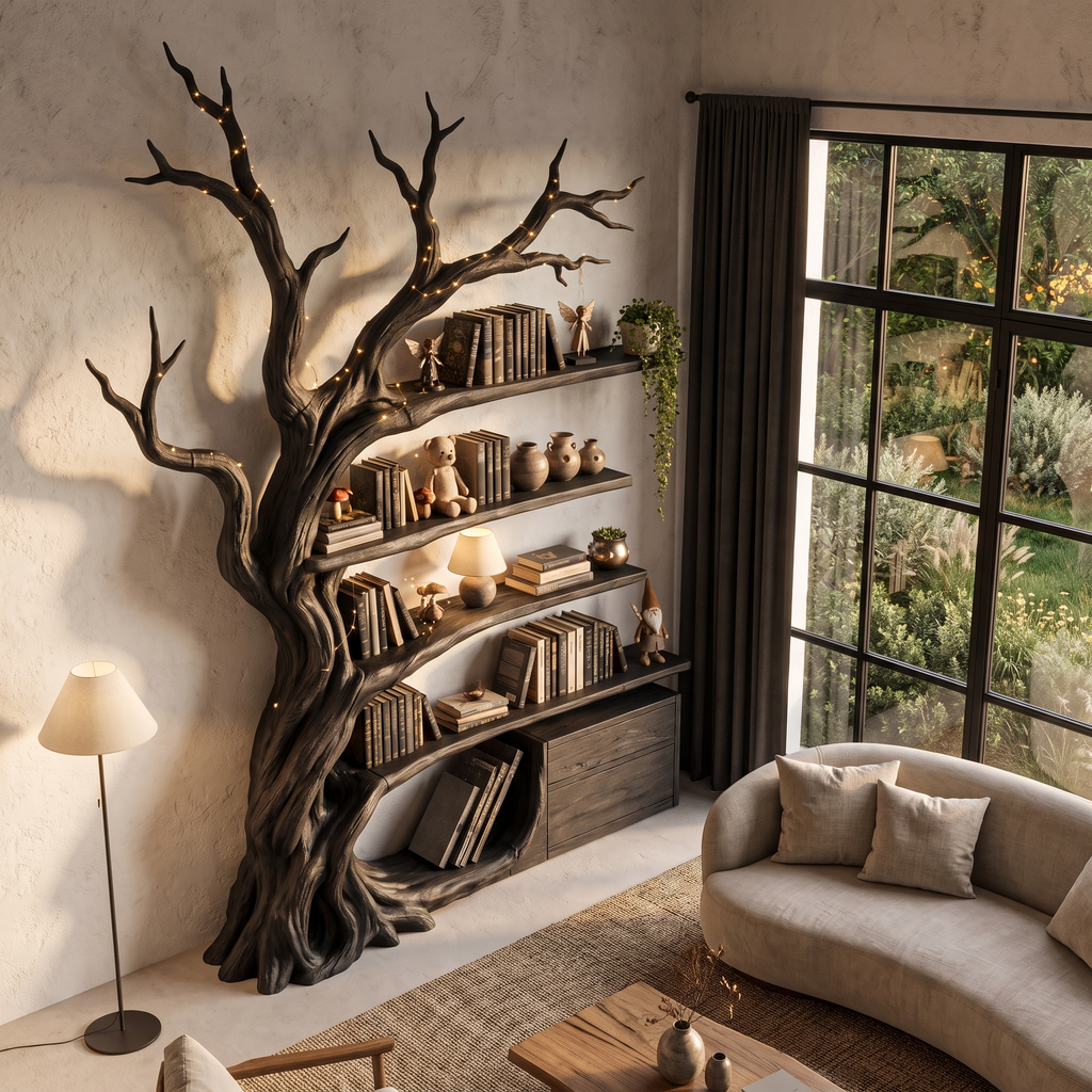 Modern Tree Bookshelf Handcrafted Branch Shelves For Home Library