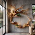 Rustic Tree Bookshelf With Sculptural Circular Branch Design For Living Room