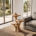 Contemporary Tiered Side Table With Sculptural Solid Wood Design For Living Room And Bedroom ETHCH023