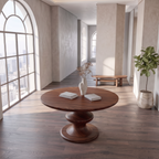 Contemporary Round Foyer Table With Turned Solid Wood Pedestal Base For Entryway And Hallway FTHCH003