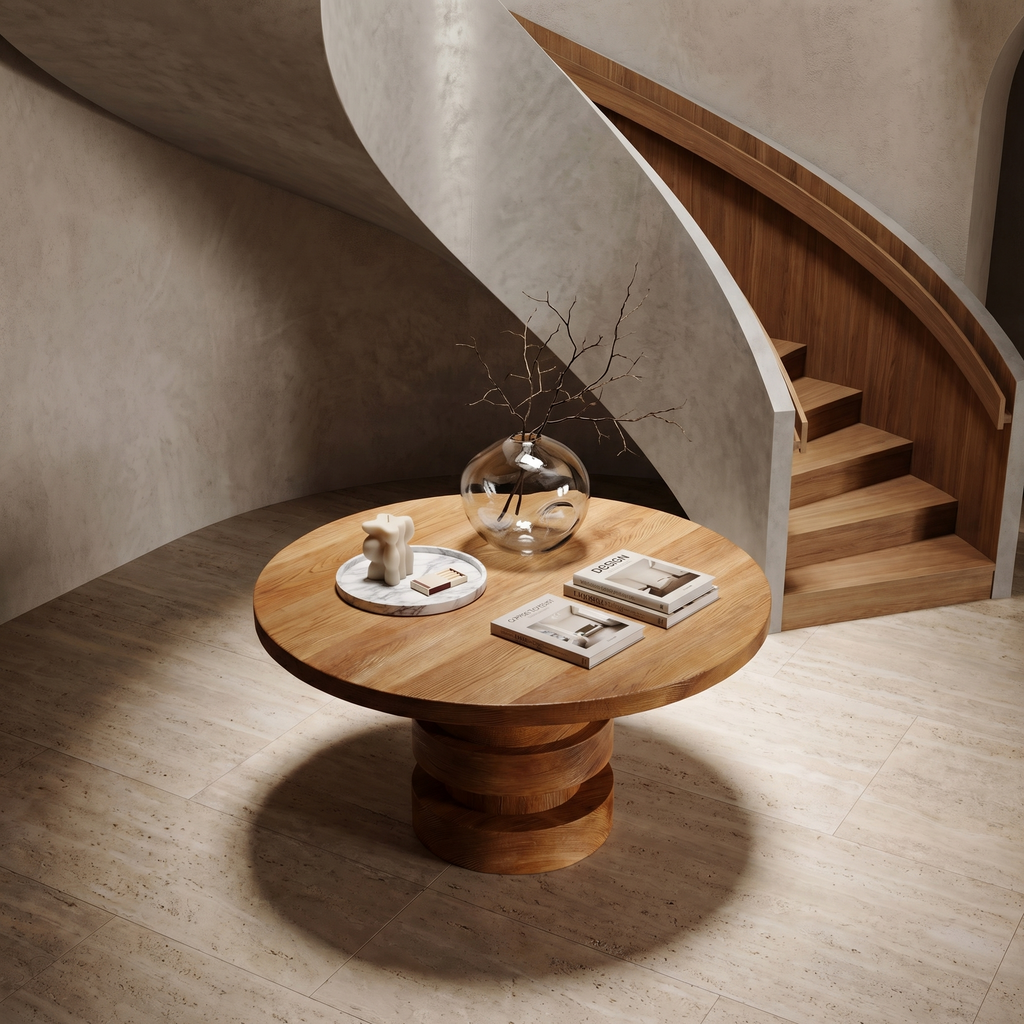 Modern Luxury Stacked Base Round Entryway Table For Entryway And Lobby FTHCH005
