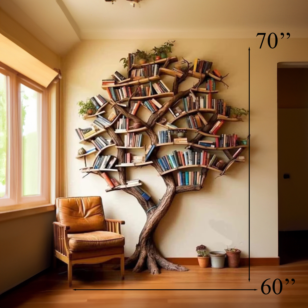 Tree Branch Bookshelf Decor Solid Wood Carving