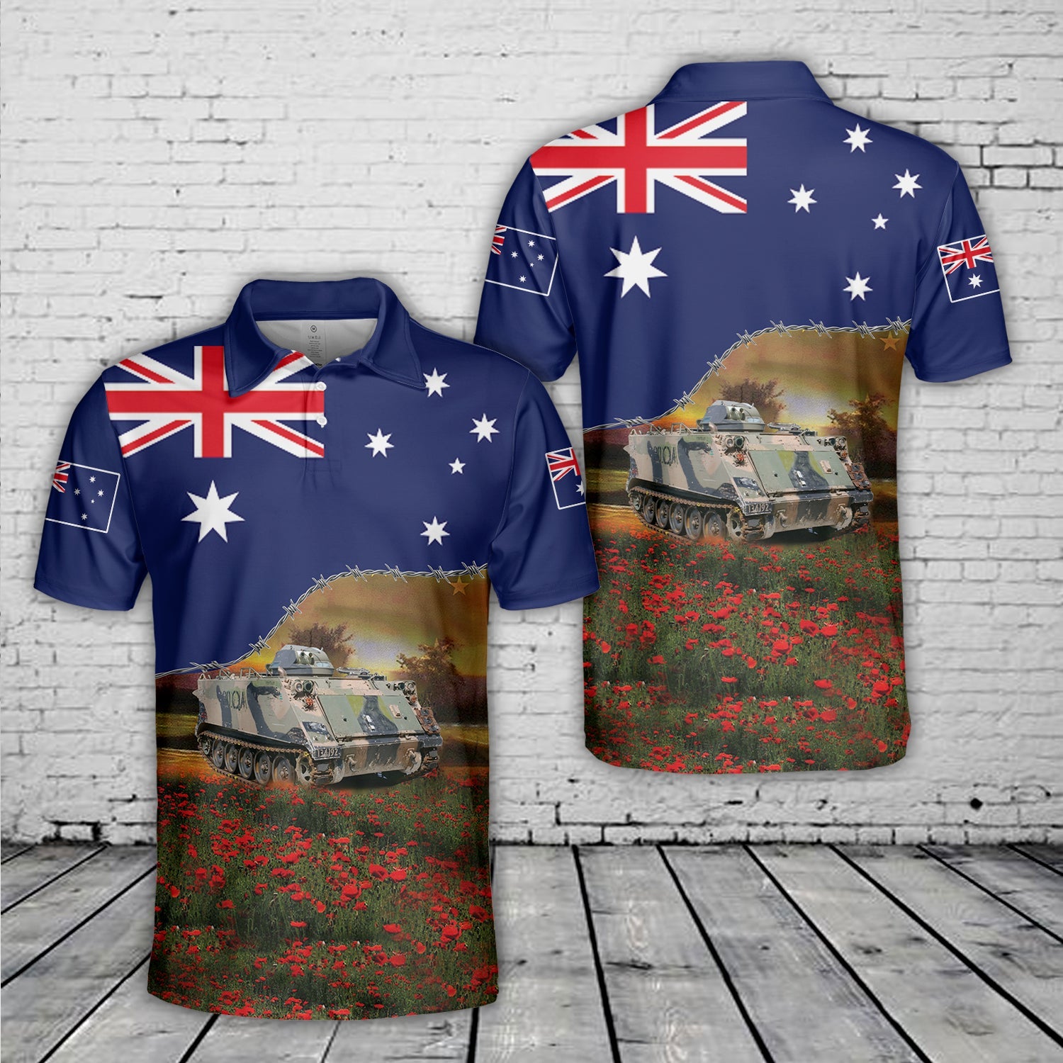 Australian Army M113A1 Armoured Personnel Carrier ANZAC Day Red Poppy Polo Shirt