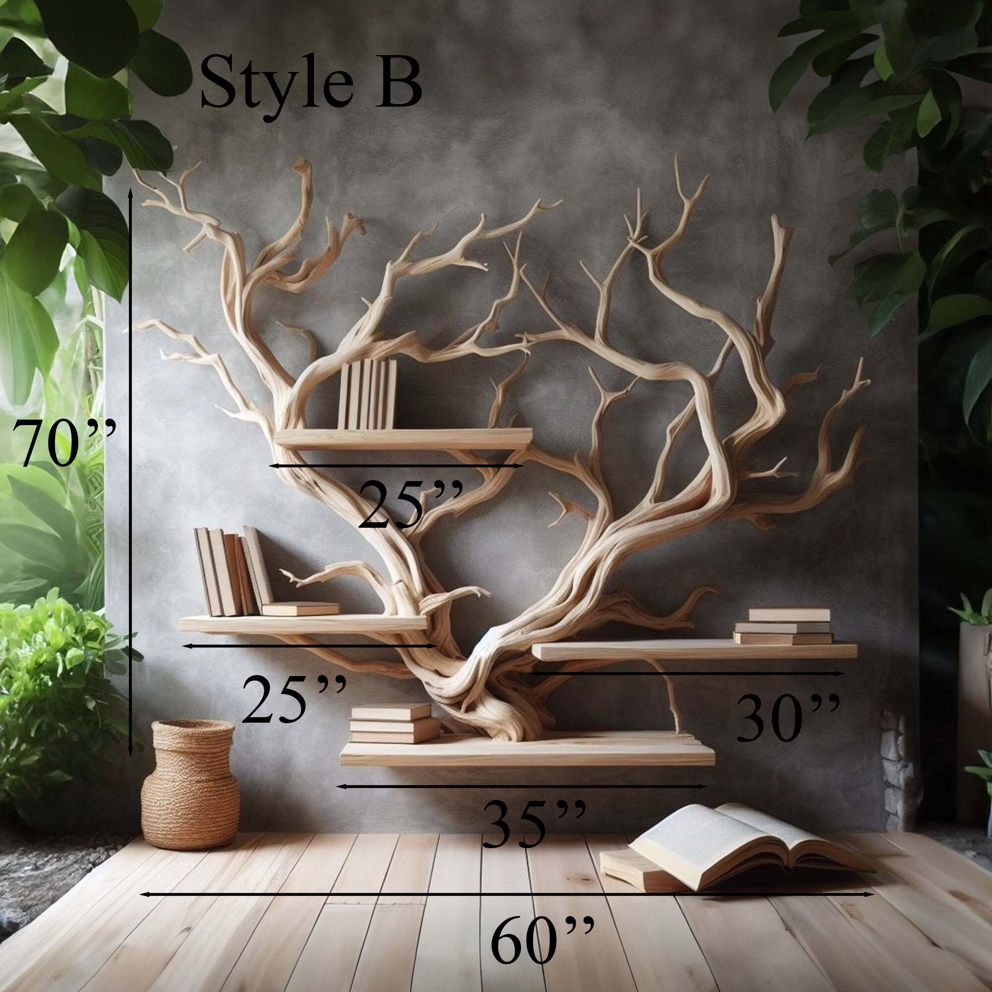 Rustic Tree Bookshelf Driftwood Wall Shelf Bookshelf Home Office Decor