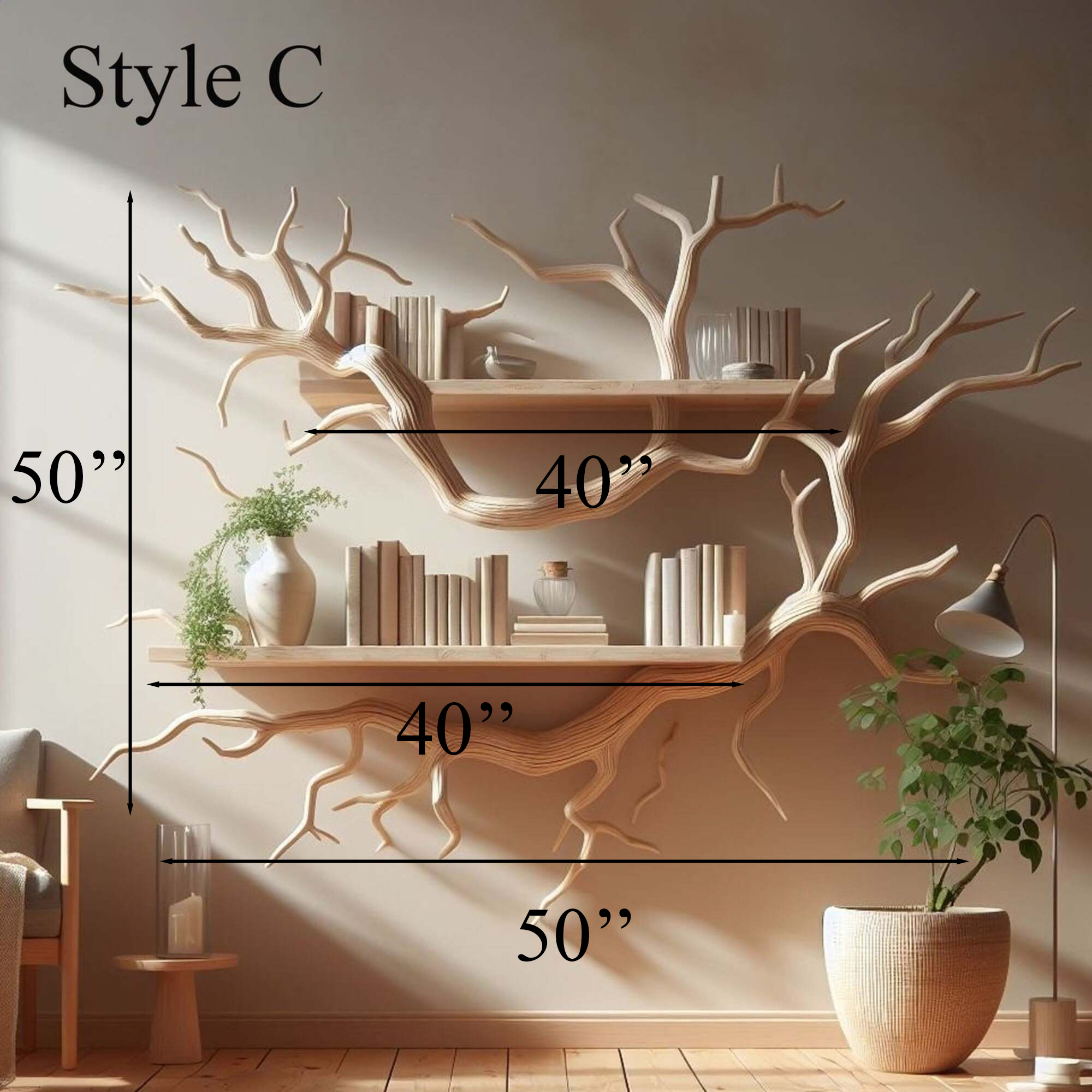 Rustic Tree Bookshelf Driftwood Wall Shelf Bookshelf Home Office Decor