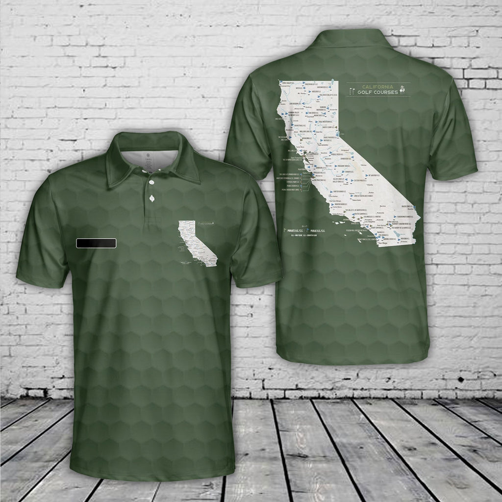Custom Name Map of California Golf Courses Polo Shirt