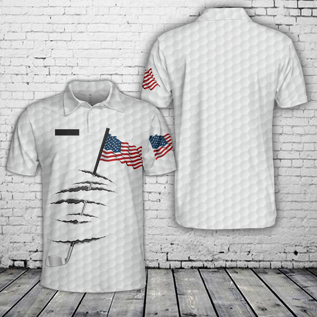 Custom Name Golf American Flag 4th Of July Patriotic Polo Shirt