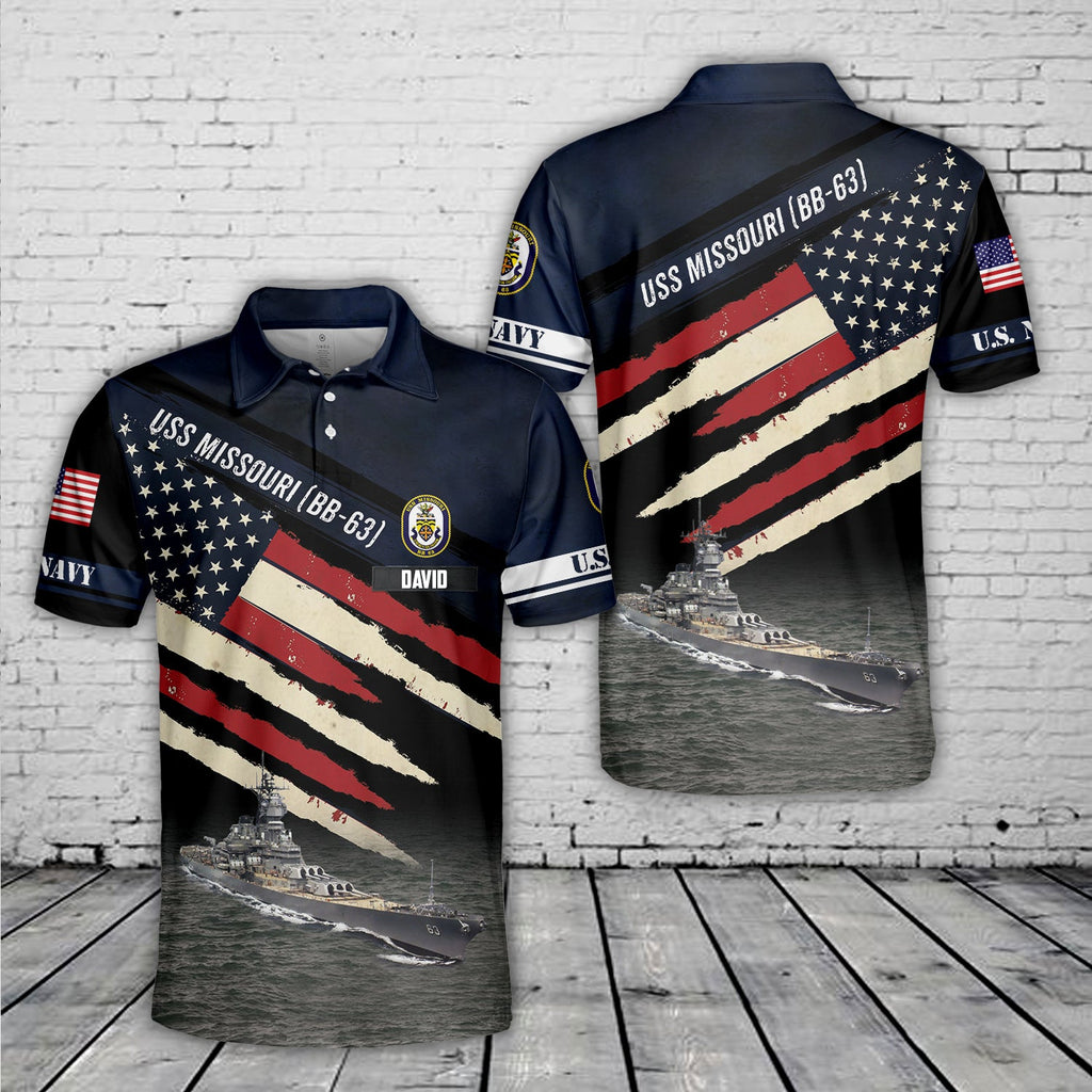 Custom Name US Navy USS Missouri (BB-63) Polo Shirt