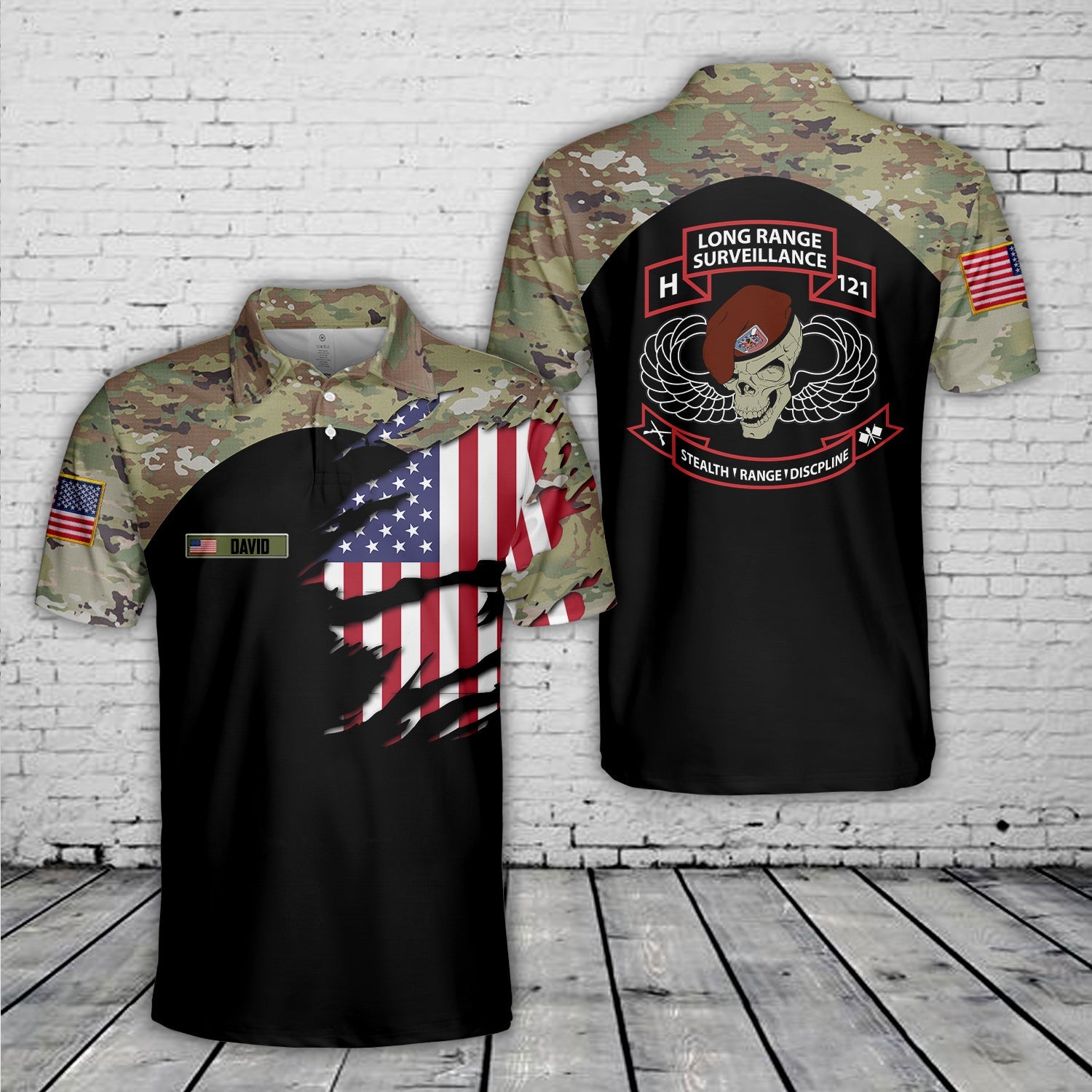 Custom Name US Army H121 Long Range Surveillance Polo Shirt