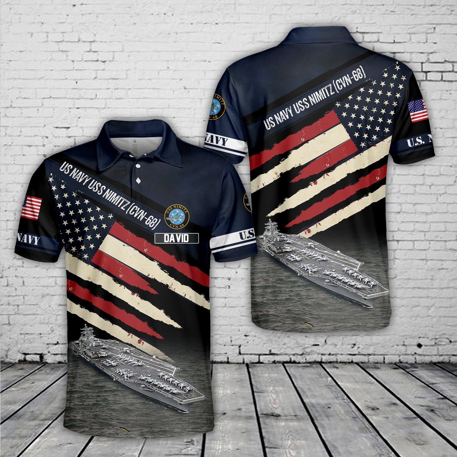 Custom Name US Navy USS Nimitz (CVN-68) Polo Shirt