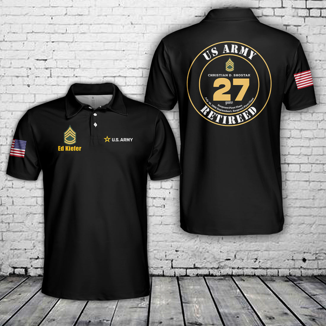 Custom Name, Rank & Time US Army Retirement Polo Shirt