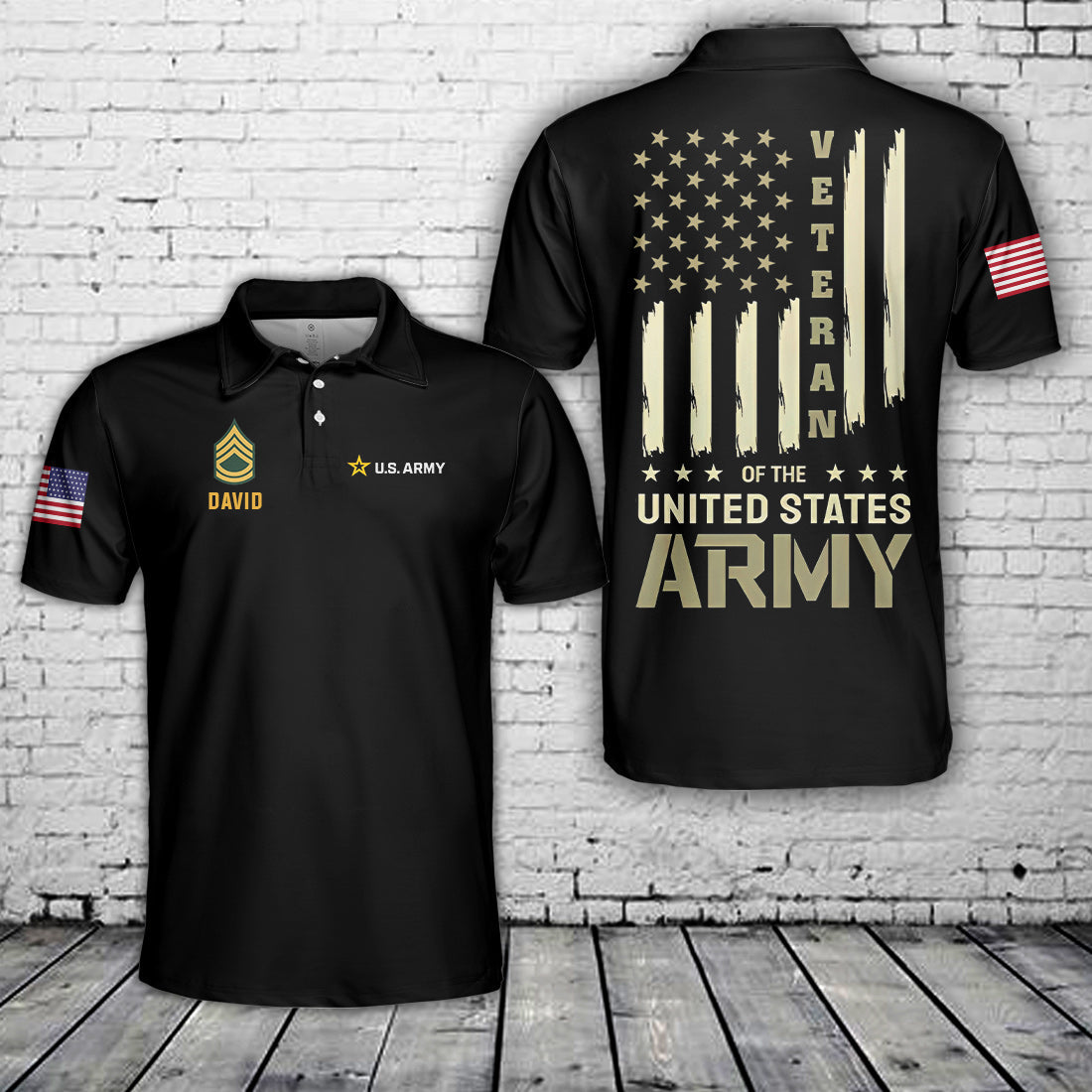 Custom Name & Rank US Army Veteran Polo Shirt