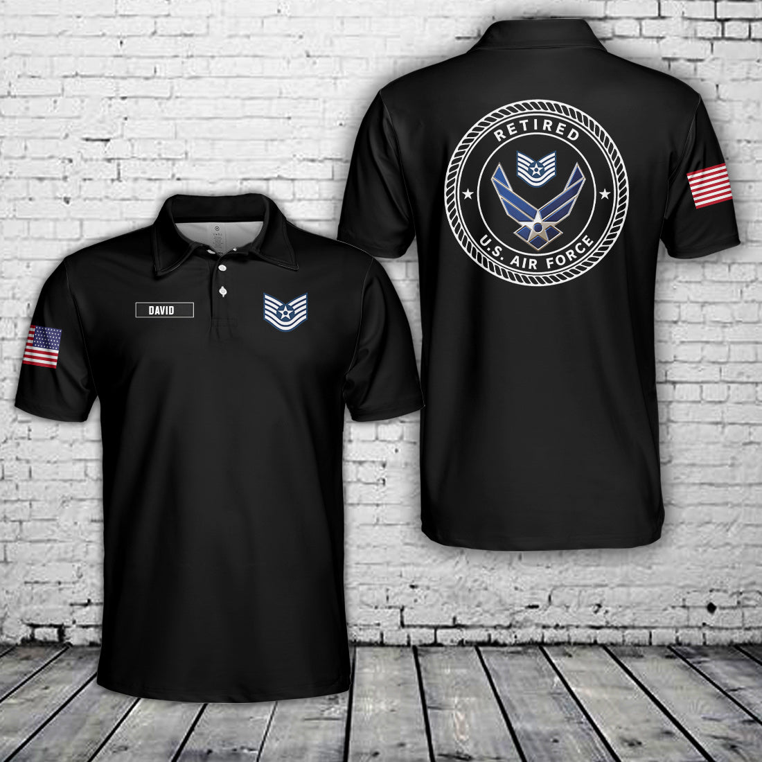 Custom name & Rank US Air Force Retired Polo Shirt