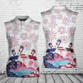 Flamingo Fireworks Bang 4th Of July Patriotic American Flag Women's Sleeveless Athleisure Polo Shirt