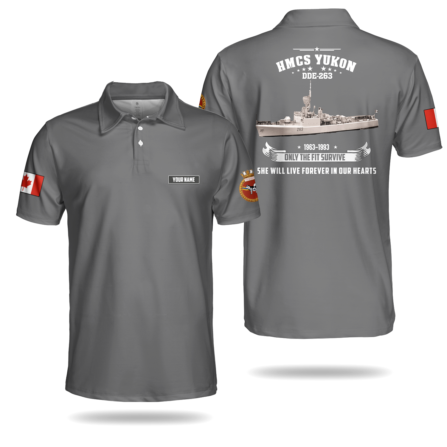 Custom Name Royal Canadian Navy RCN HMCS Yukon (DDE 263) Mackenzie-class destroyer Polo Shirt
