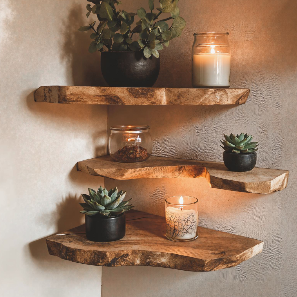 Live Edge Corner Bookshelf Decorations Wall CFSHCH023