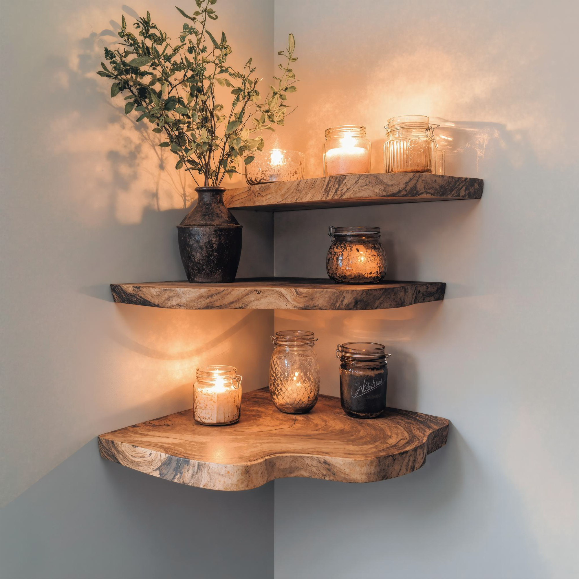 Walnut Wood Shelving Unit Corner Floating Shelf CFSHCH002