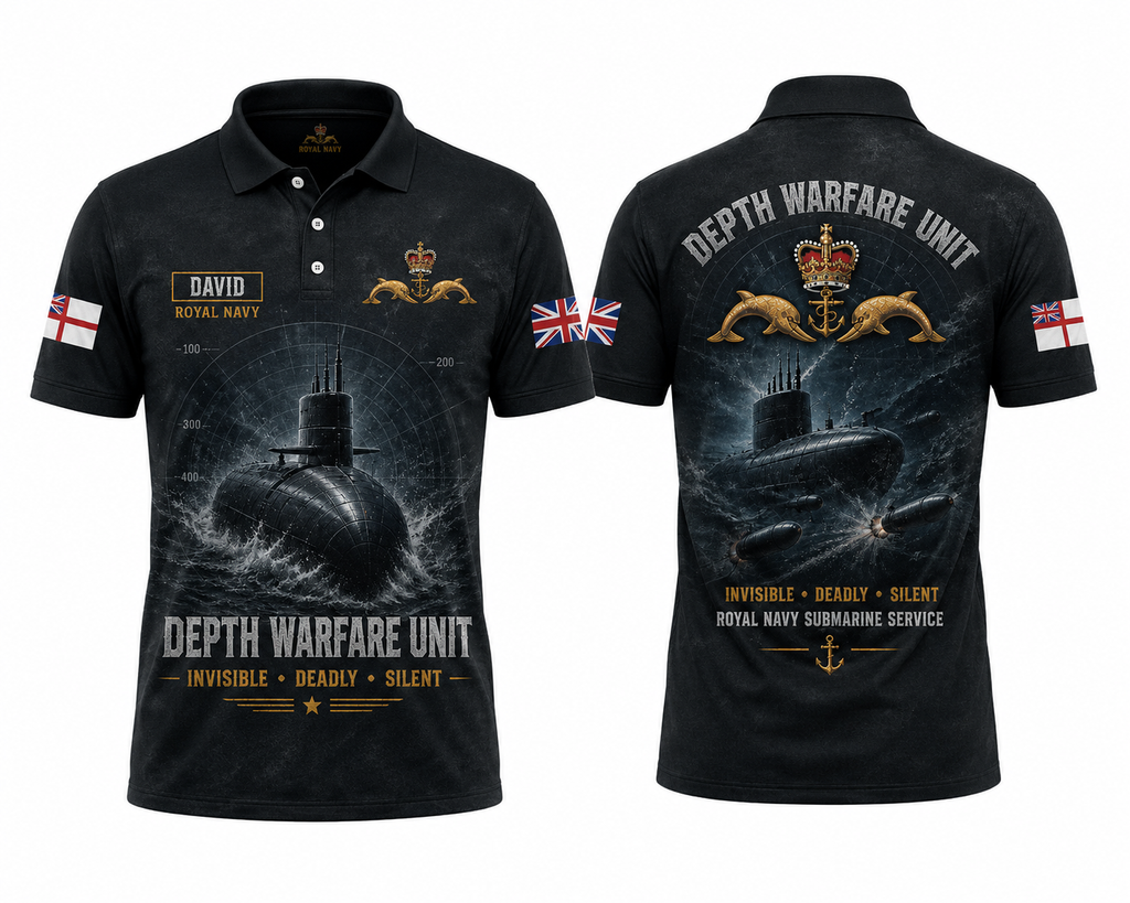 Custom Name Royal Navy Submarine Depth Warfare Unit Polo Shirt