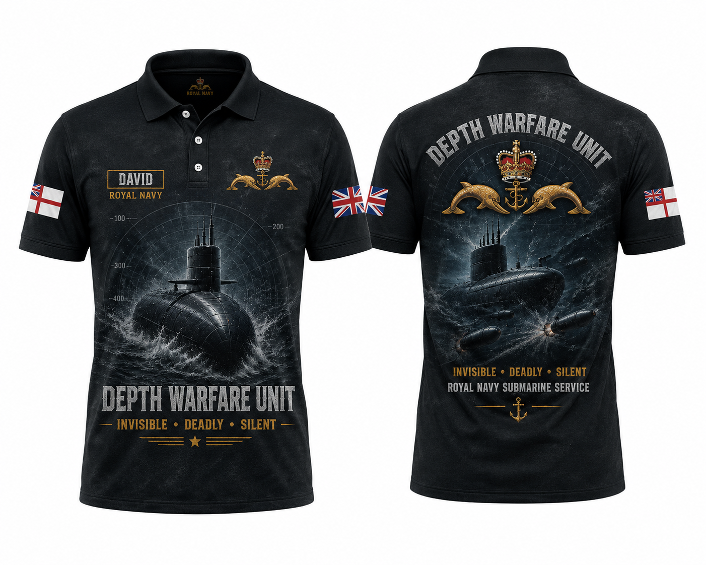 Custom Name Royal Navy Submarine Depth Warfare Unit Polo Shirt