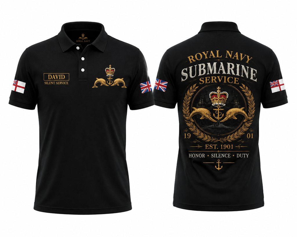 Custom Name Royal Navy Submarine Service Veteran Polo Shirt