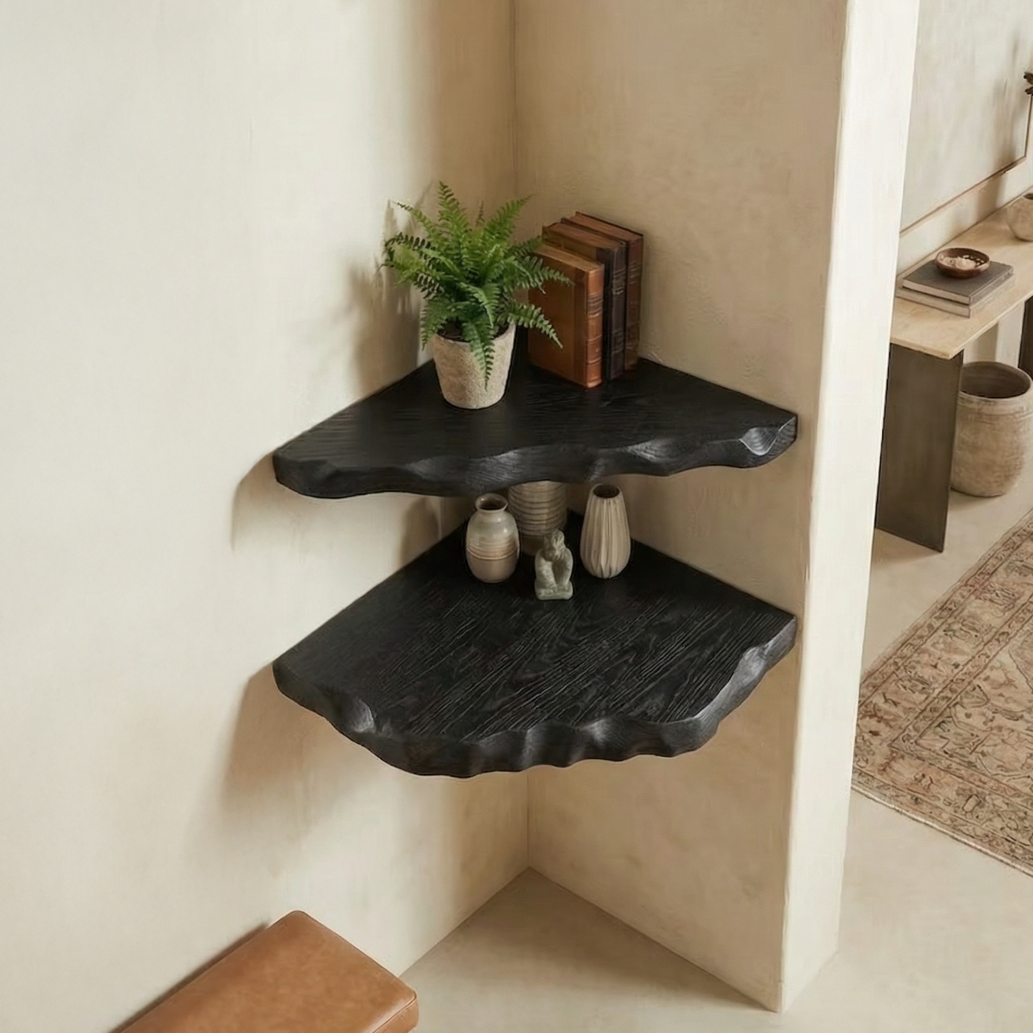 Organic Rustic Corner Shelf For Entryway And Hallway CFSHCH019