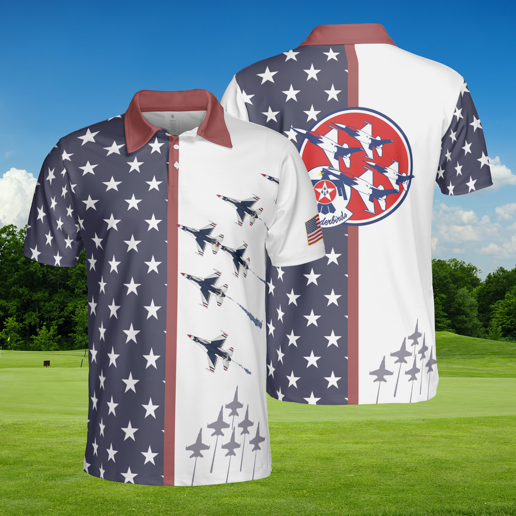 US Air Force Thunderbirds Patriotic USA Flag Polo Shirt