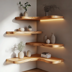 Corner Solid Wood Floating Shelves Organic Layered Wall Display Interior Decor WFSHCH015