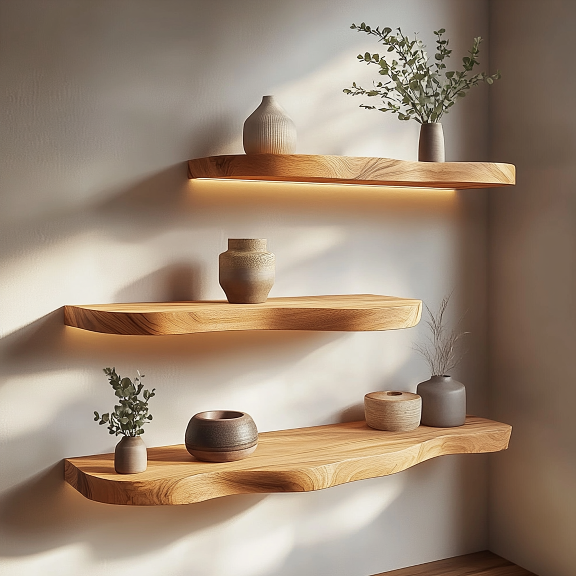 Minimal Solid Wood Floating Shelves Living Room WFSHCH016