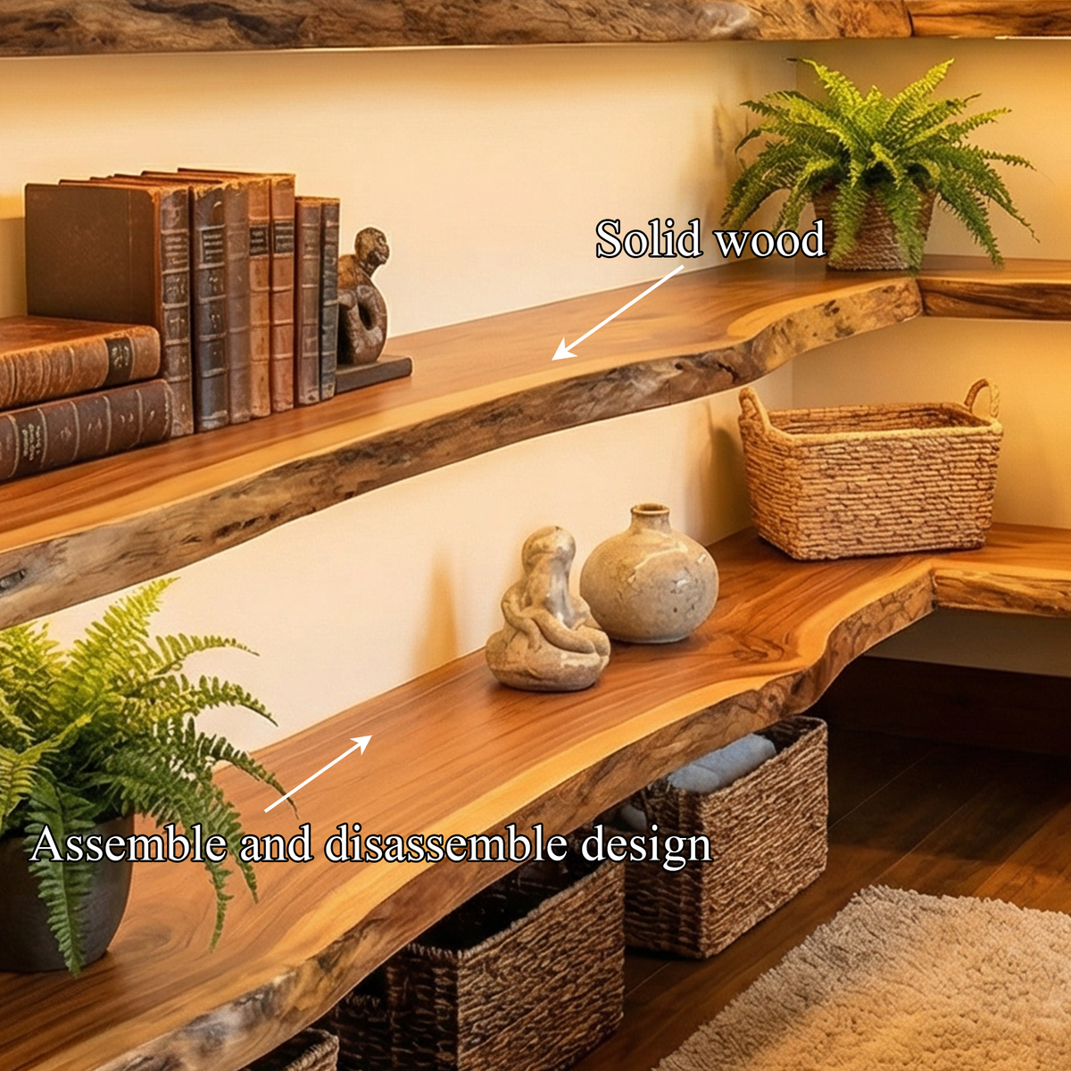 Modern Farmhouse Living Room Floating Wall Shelves Solid Wood WFSHCH021