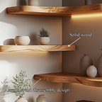Corner Solid Wood Floating Shelves Organic Layered Wall Display Interior Decor WFSHCH015