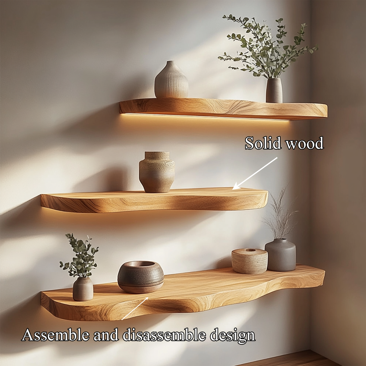 Minimal Solid Wood Floating Shelves Living Room WFSHCH016