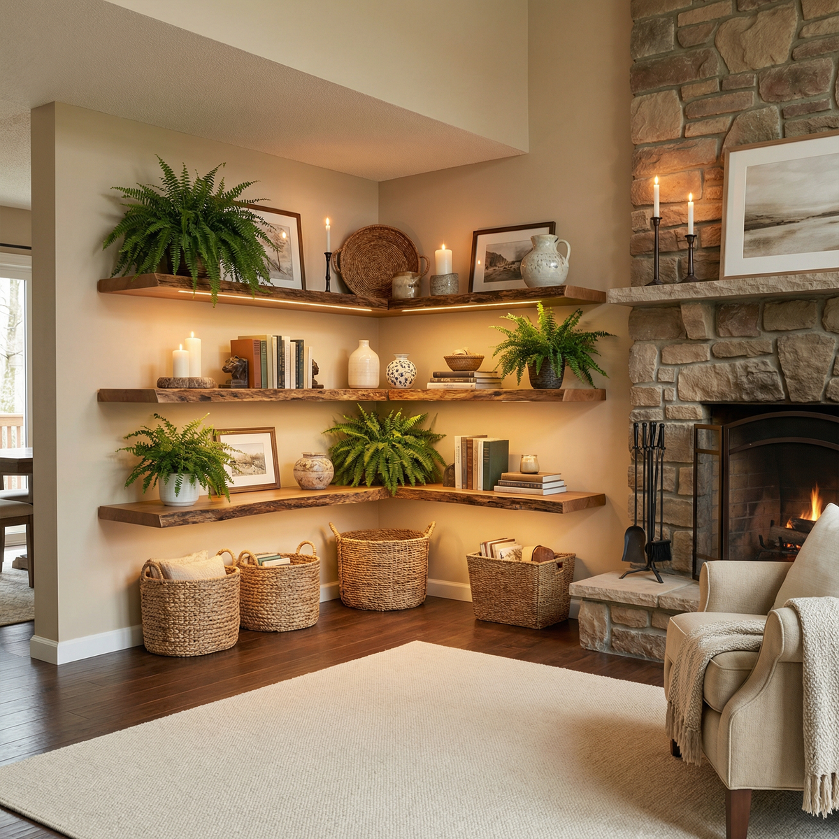 Modern Farmhouse Living Room Floating Wall Shelves Solid Wood WFSHCH021