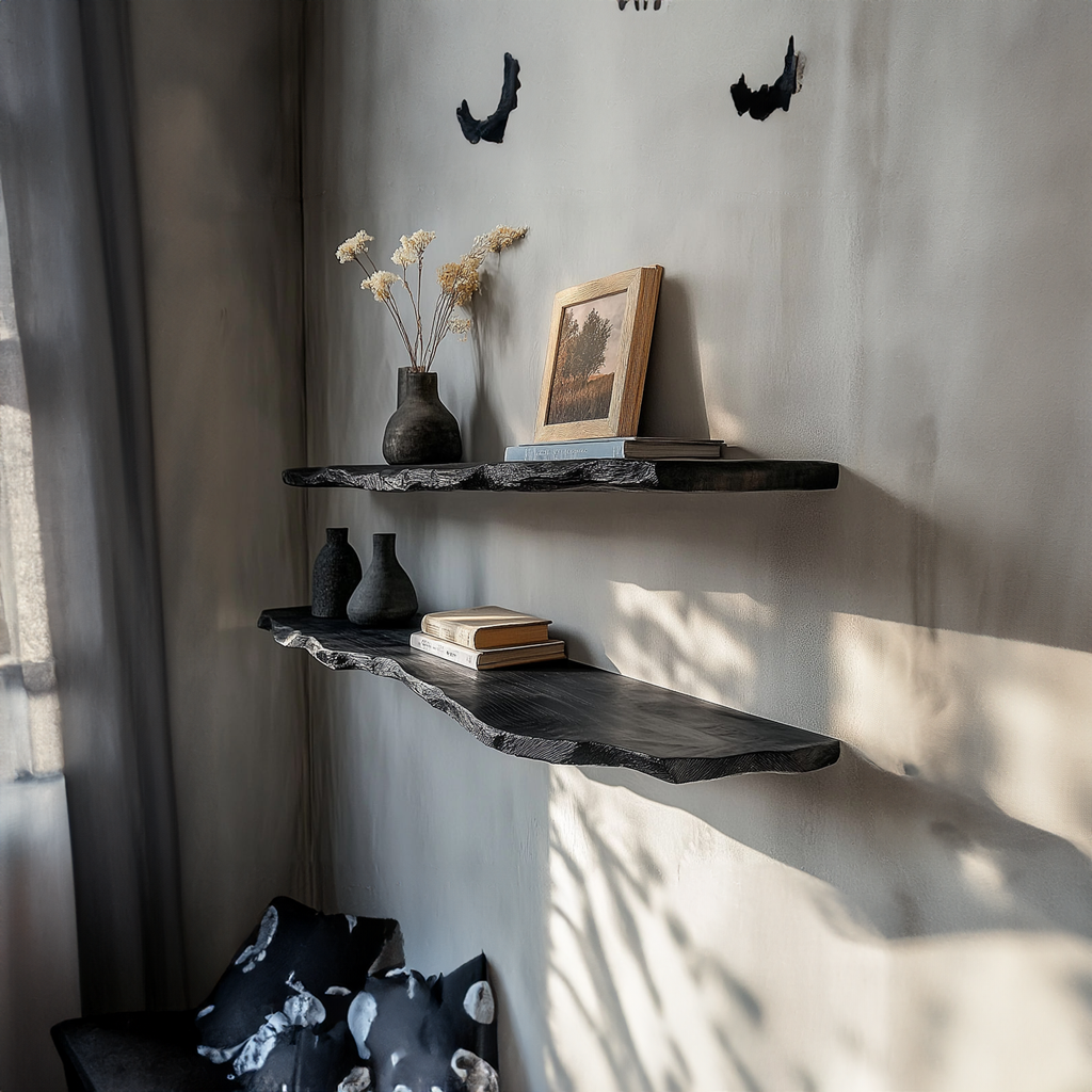 Rustic Modern Live Edge Wall Mounted Shelf Living Room Or Study Room WFSHCH023