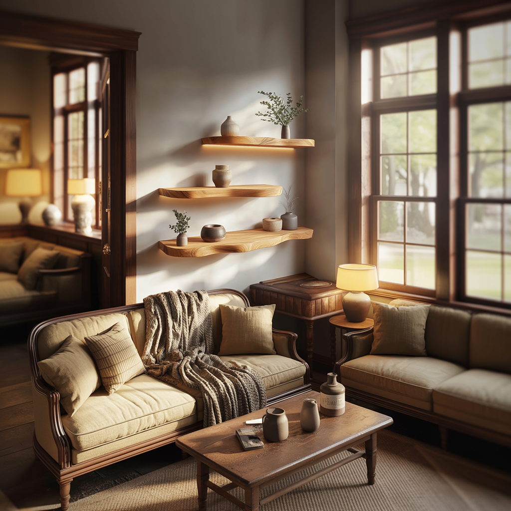 Minimal Solid Wood Floating Shelves Living Room WFSHCH016