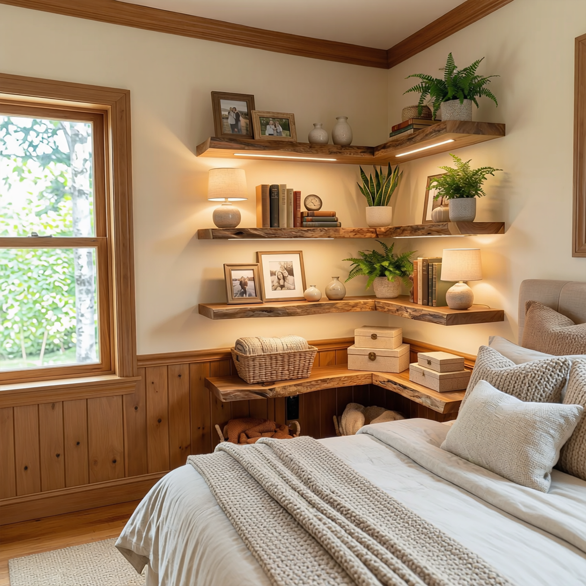 Modern Farmhouse Living Room Floating Wall Shelves Solid Wood WFSHCH021