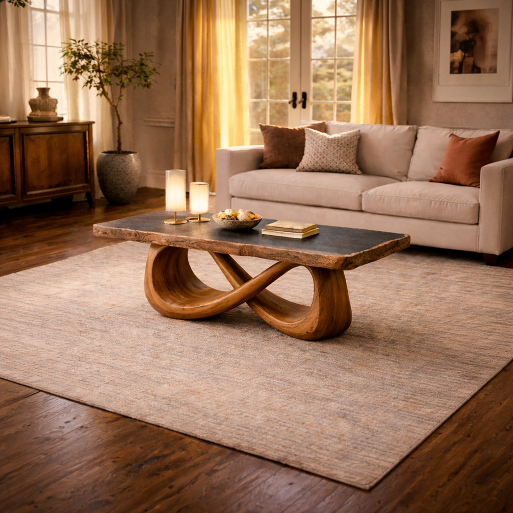 Sculptural Loop Solid Wood Coffee Table Warm Modern Living Room Interior CTHCH019