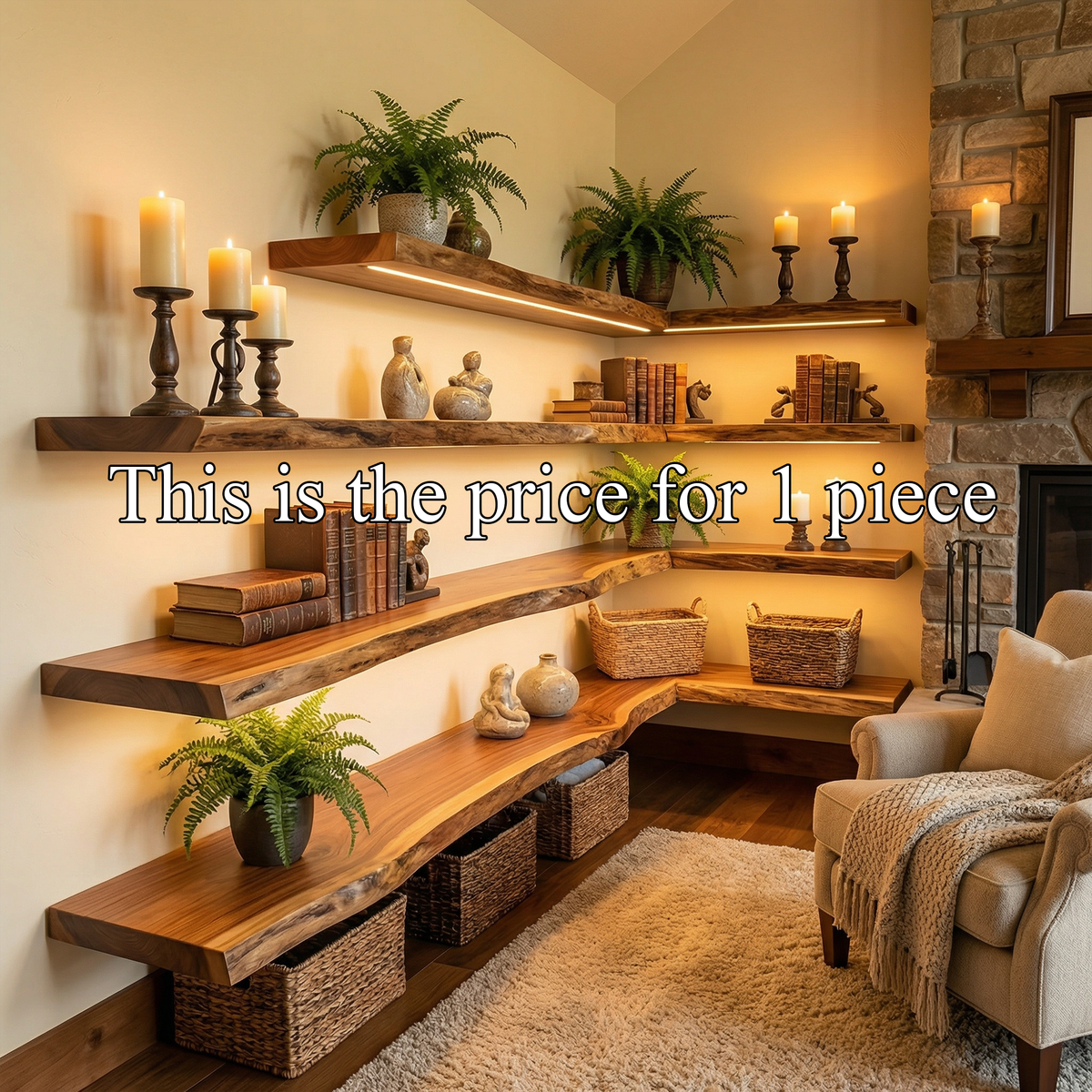 Modern Farmhouse Living Room Floating Wall Shelves Solid Wood WFSHCH021