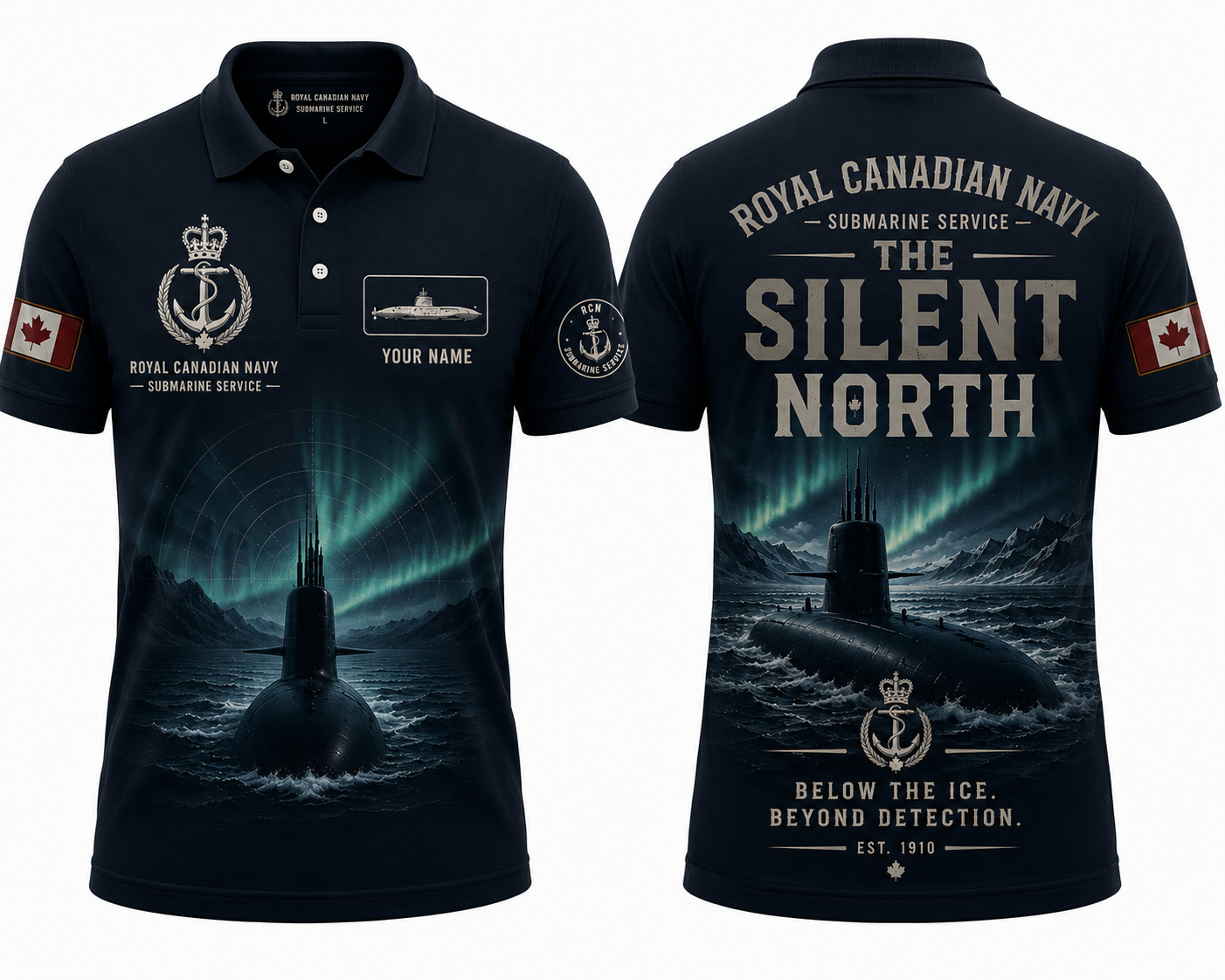 Custom Name Royal Canadian Navy Silent North Polo Shirt - Submarine Veteran Gift