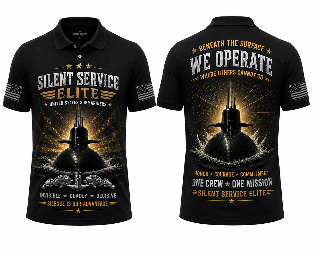 US Navy Silent Service Elite Polo Shirt - Submarine Force Veteran Apparel