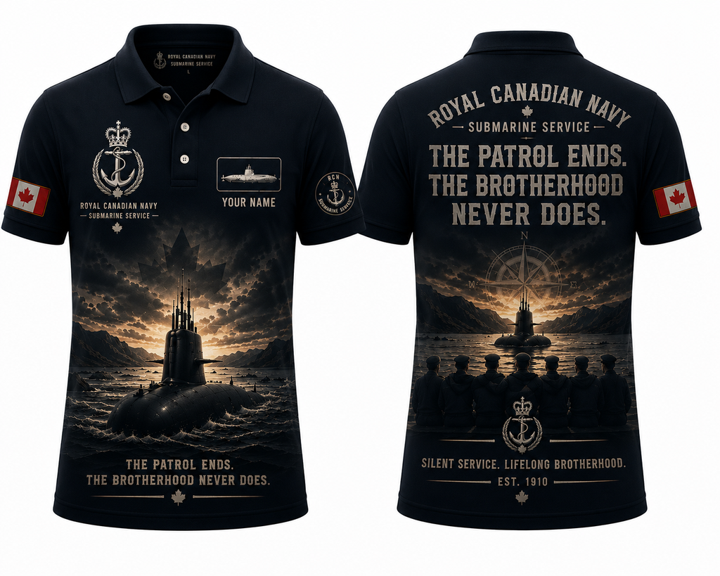 Custom Name Royal Canadian Navy Brotherhood Polo Shirt - Silent Service Veteran Gift