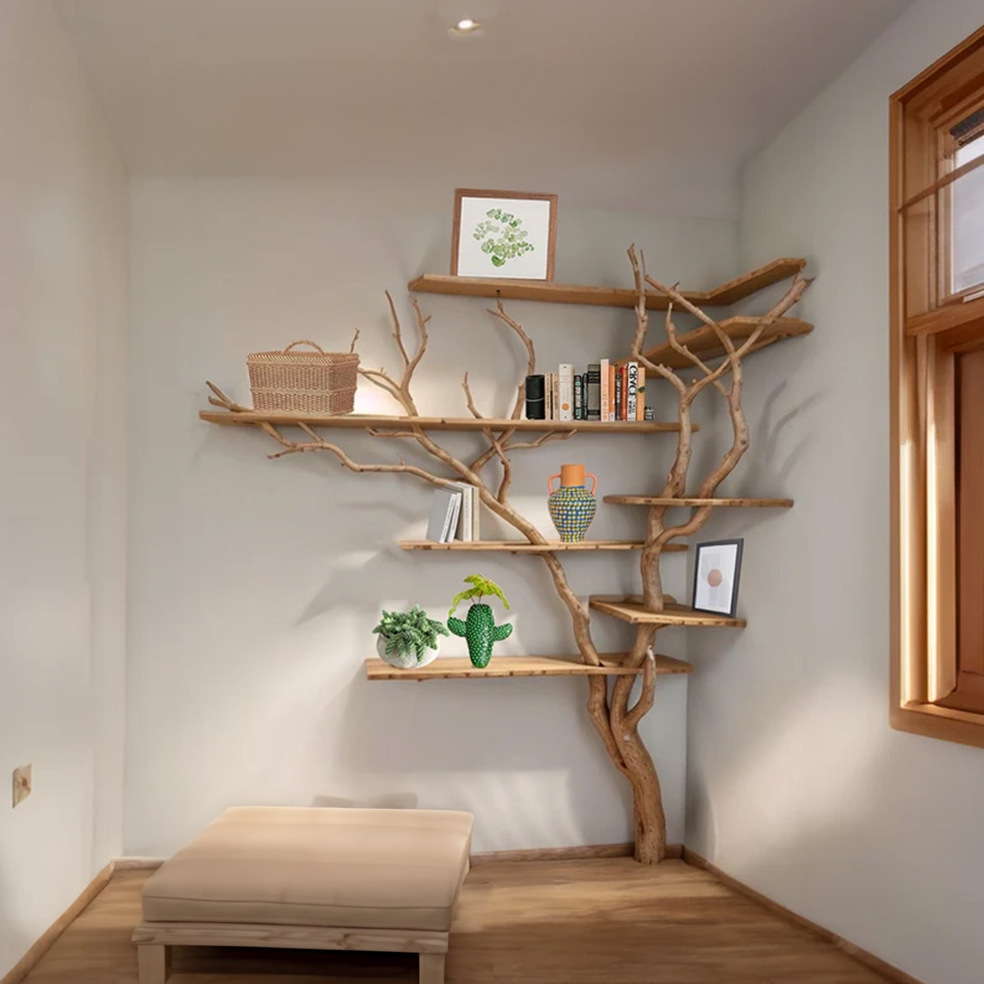 Tree Bookshelf Driftwood Branch Wall Mount