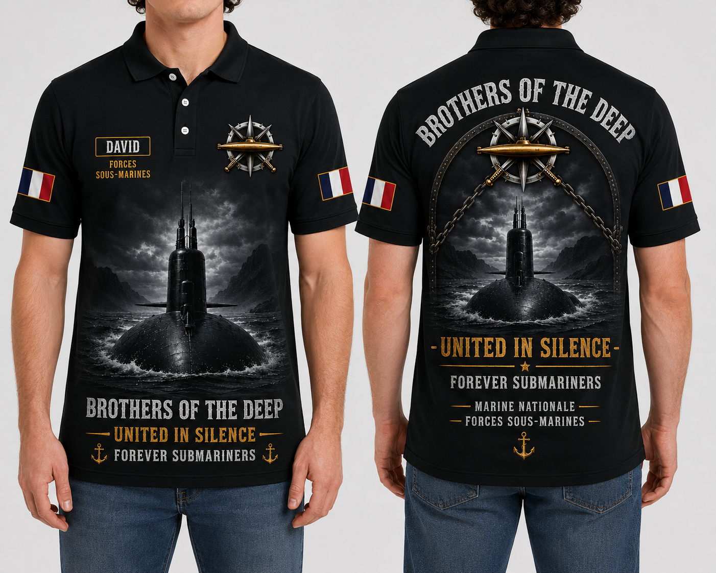 Brothers Of The Deep United In Silence Forever Submariners French Navy Submarine Polo Shirt