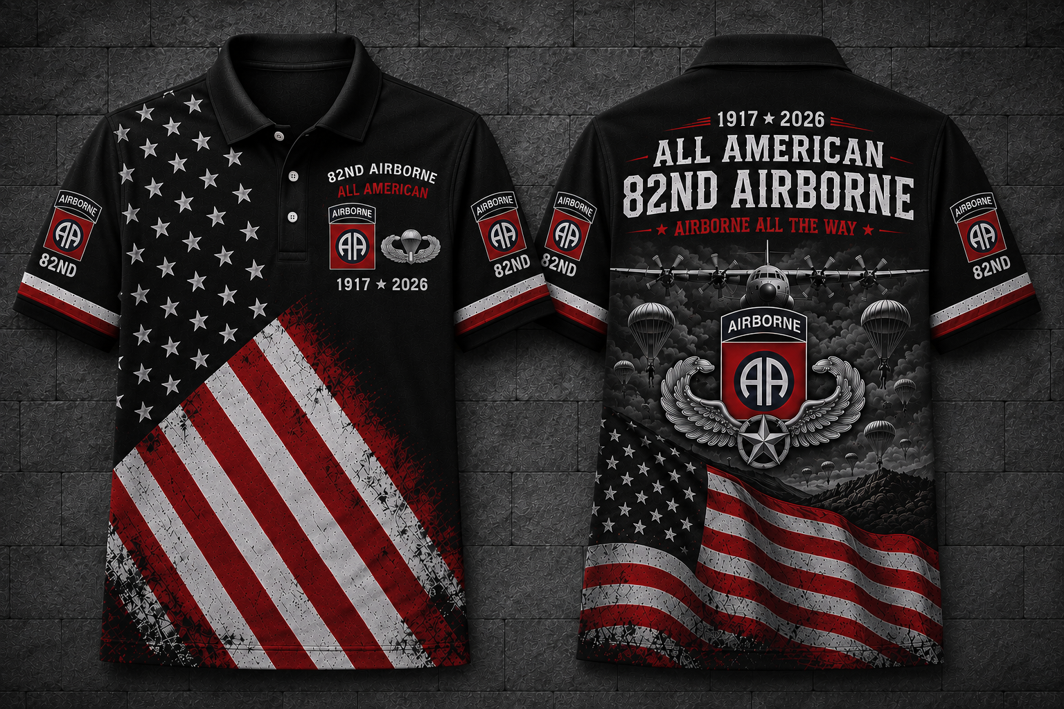 82nd Airborne All American Polo Shirt - 1917-2026 Patriotic Military Gift