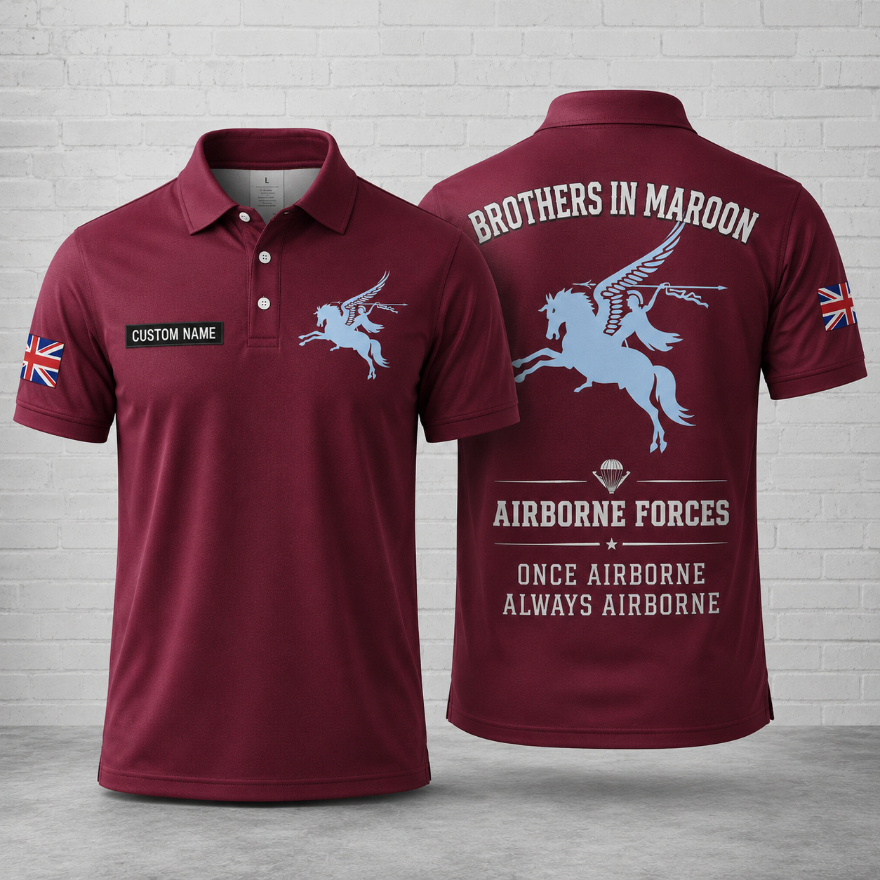 Brothers In Maroon British Airborne Forces Custom Name Polo Shirt