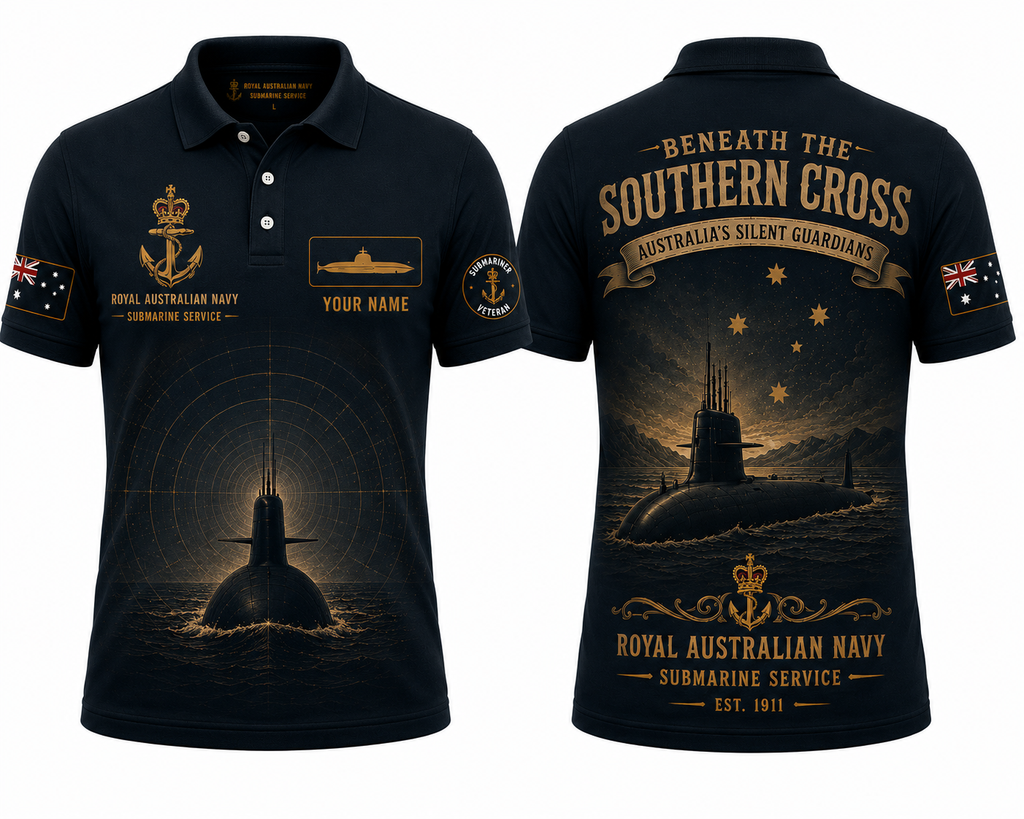 Custom Name Royal Australian Navy Southern Cross Polo Shirt - Silent Service Veteran Gift