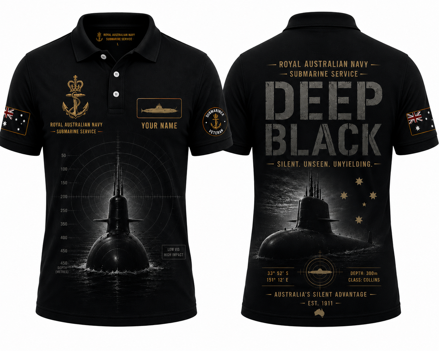 Royal Australian Navy Submarine Service Deep Black Polo Shirt - Military Veteran Gift