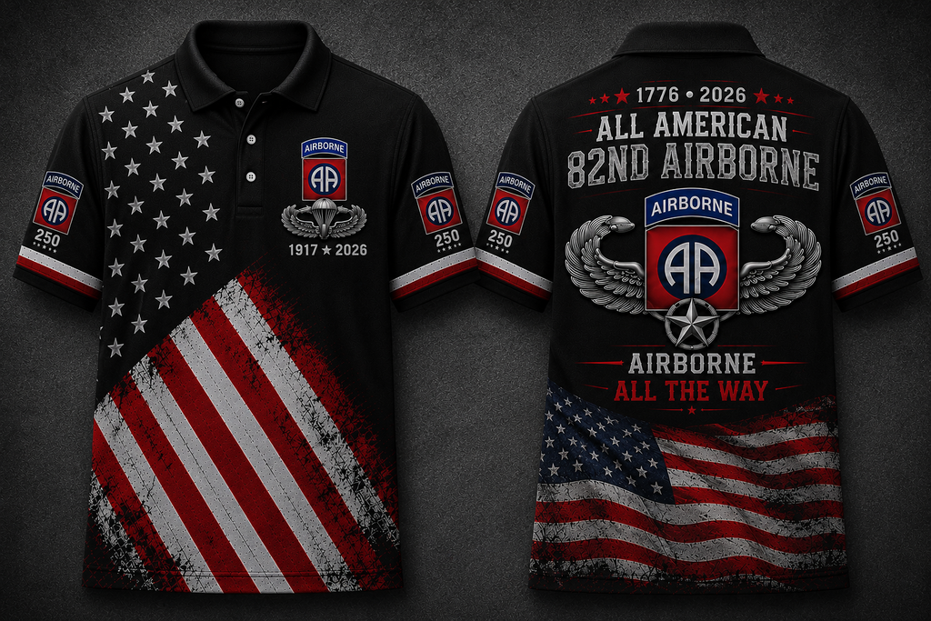 82nd Airborne All American Polo Shirt - 1776-2026 Airborne All The Way