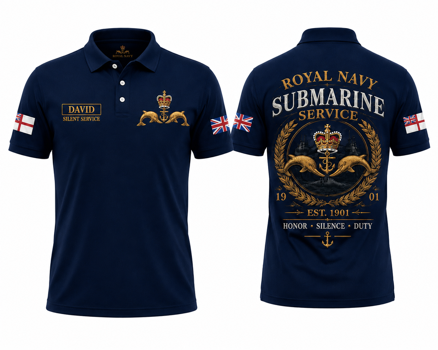 Custom Name Royal Navy Submarine Service Veteran Polo Shirt
