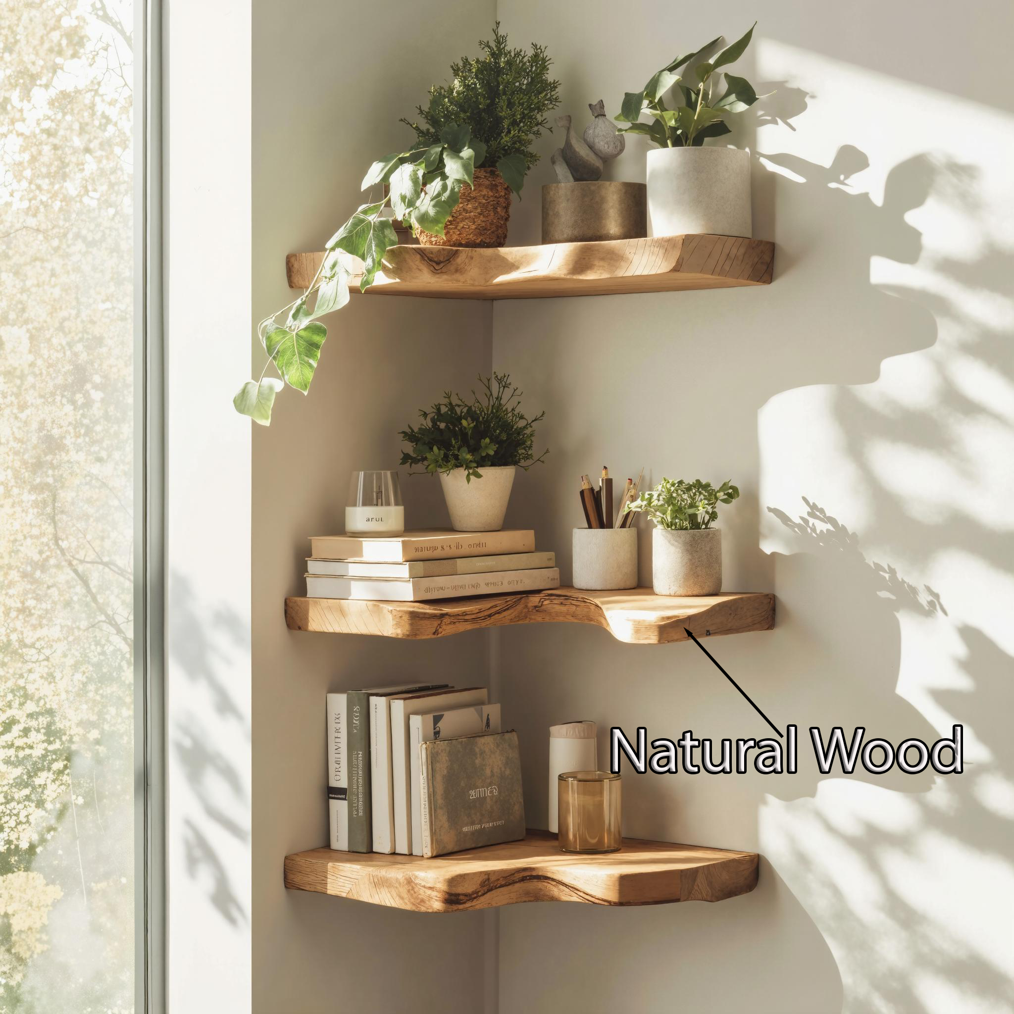 Farmhouse Live Edge Floating Corner Shelf Bedroom Decor CFSHCH006